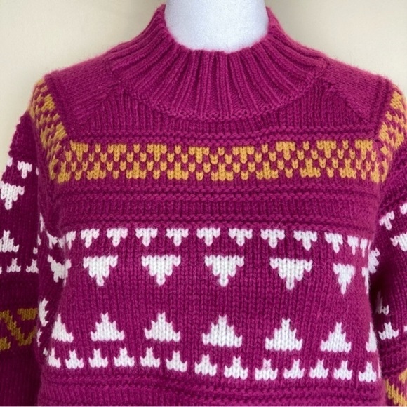 Universal Thread Fuchsia Pink Knitted Fair Isle Sweater Cropped Mock Neck Sz L - Picture 4 of 14